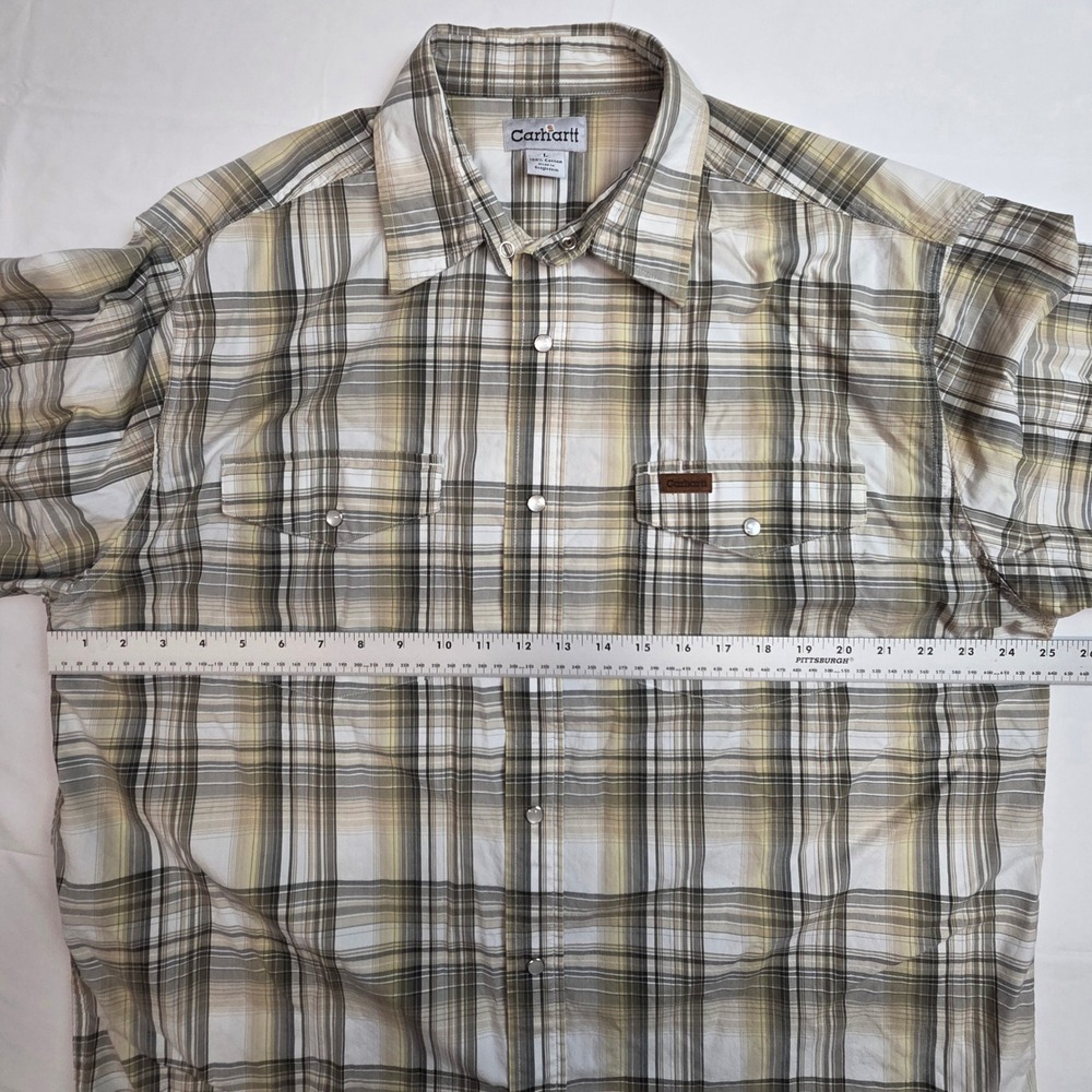 Carhartt Pearl Snap Western Shirt S146LDN Mens L Tan Plaid - Picture 8 of 8